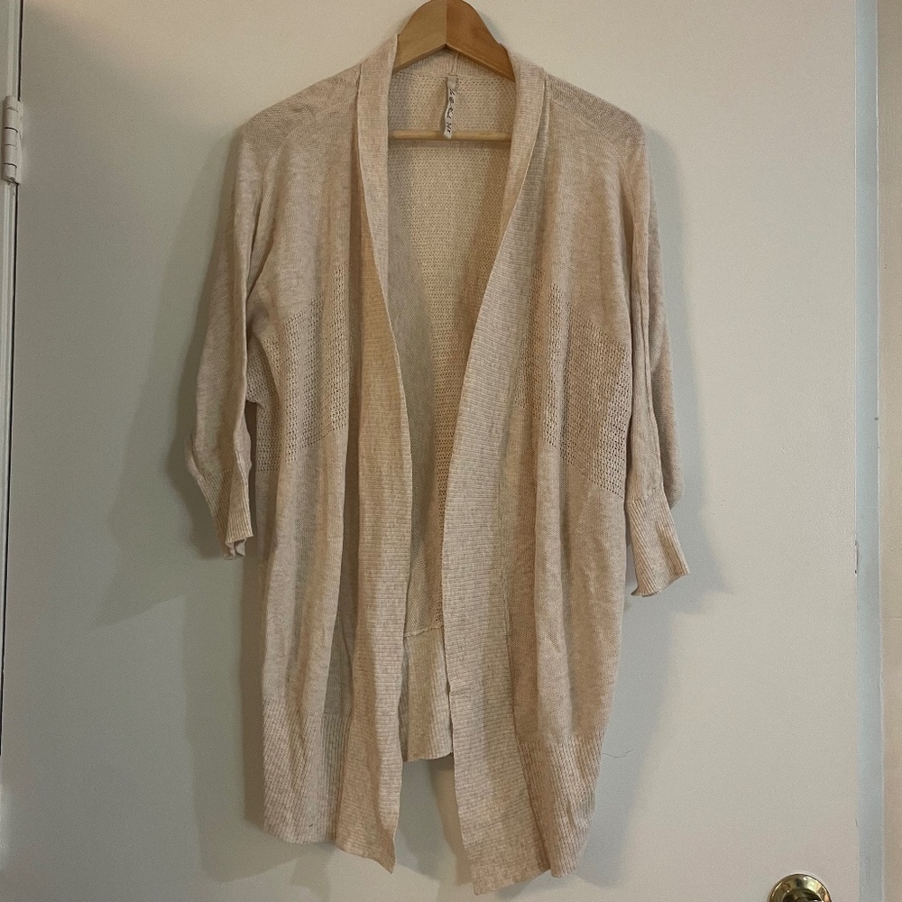 Cream Knit Cardigan with Open Knit Detail | Partially Sheer and Lightweight